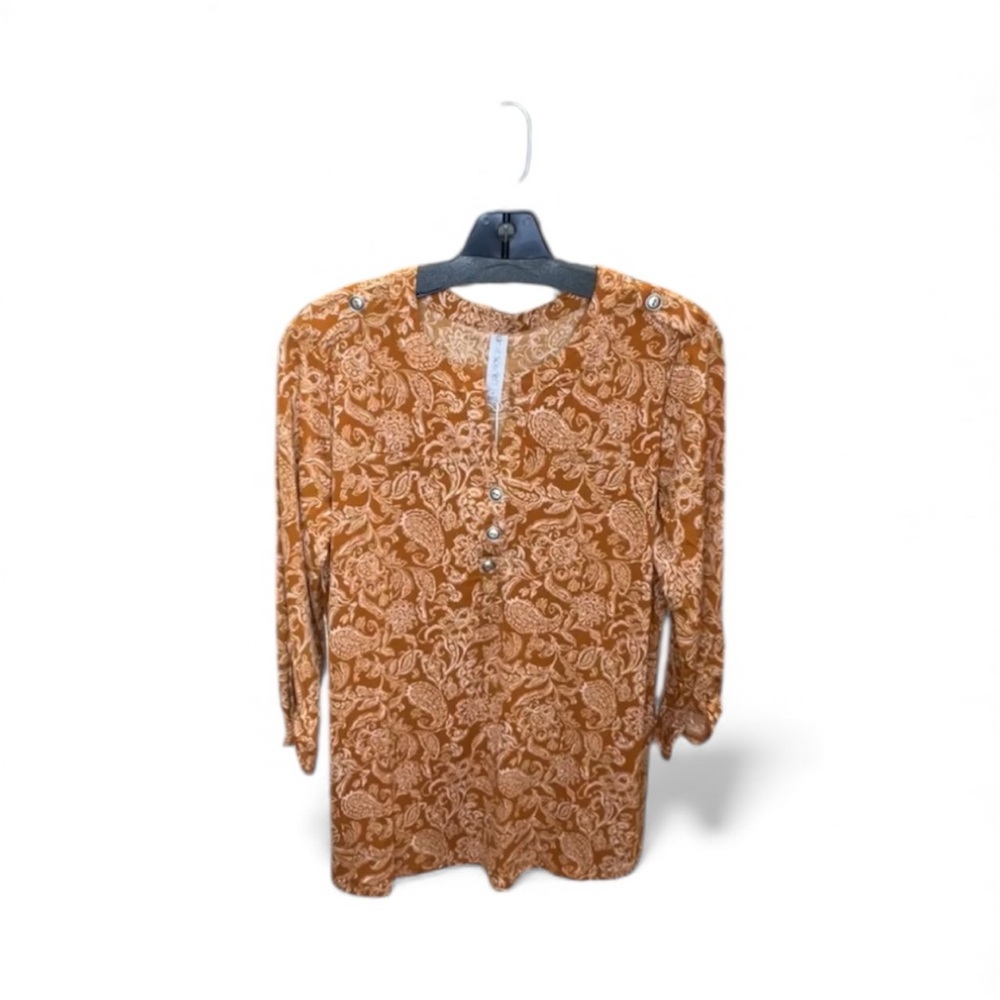 Elegant Paisley Print Blouse - Tan